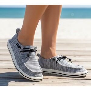 Maui and Sons Womens Gray Marl Fabric Beach Slip On Loafers Bungee Lace Size 8